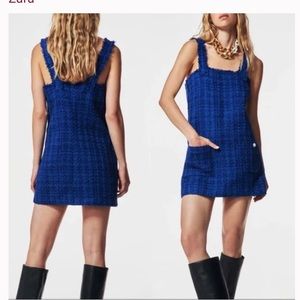 Zara Womens Tweed Textured Mini Pinafore Dress Size M Pockets Blogger Fave Pearl